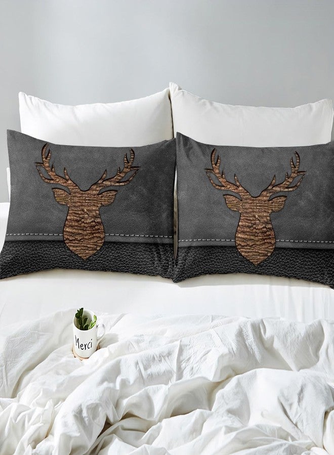 Homewish Rustic Deer Bed Sheet Set Queen Size,Retro Farmhouse Deer Antler Bedding Set for Children Adult,Brown Wooden Grey Cowhide Print Sheet Sets with Flat, Fitted Sheet, 2 Pillowcases - Image 5